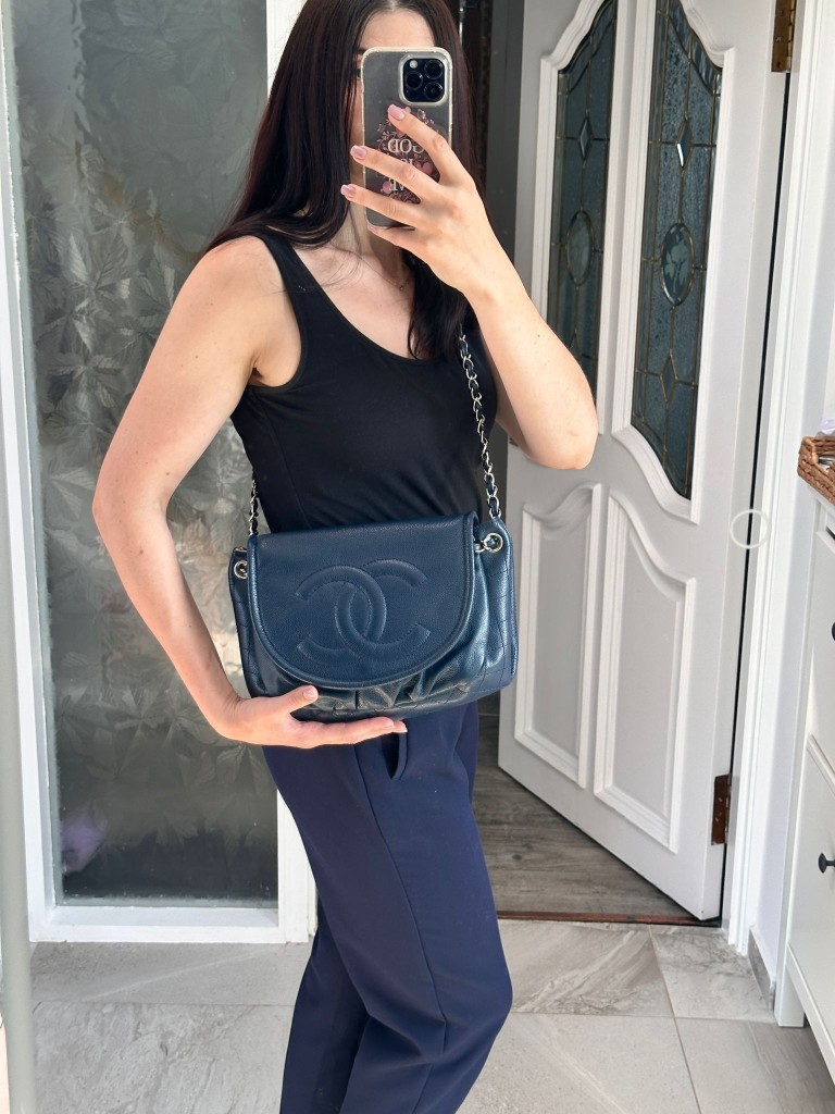 Half Moon Blue Large Flap Bag