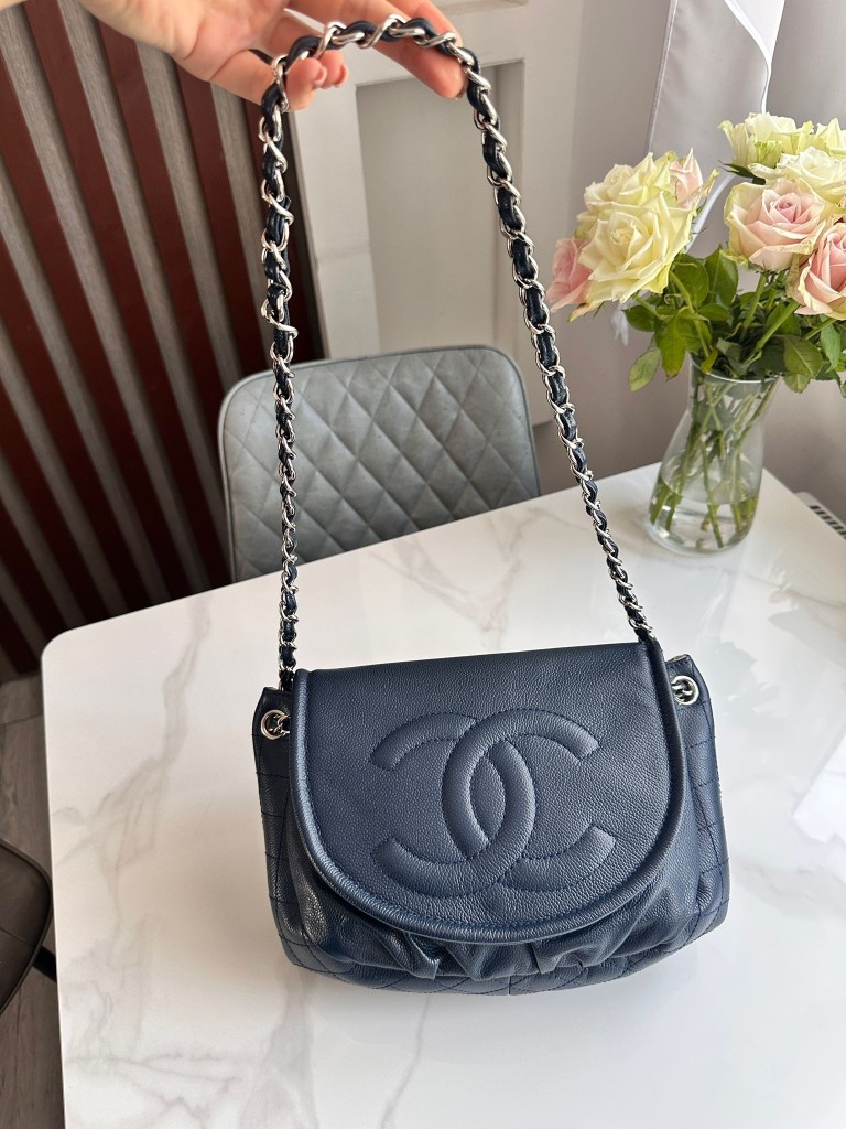 Half Moon Blue Large Flap Bag