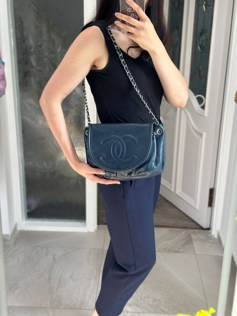 Half Moon Blue Large Flap Bag