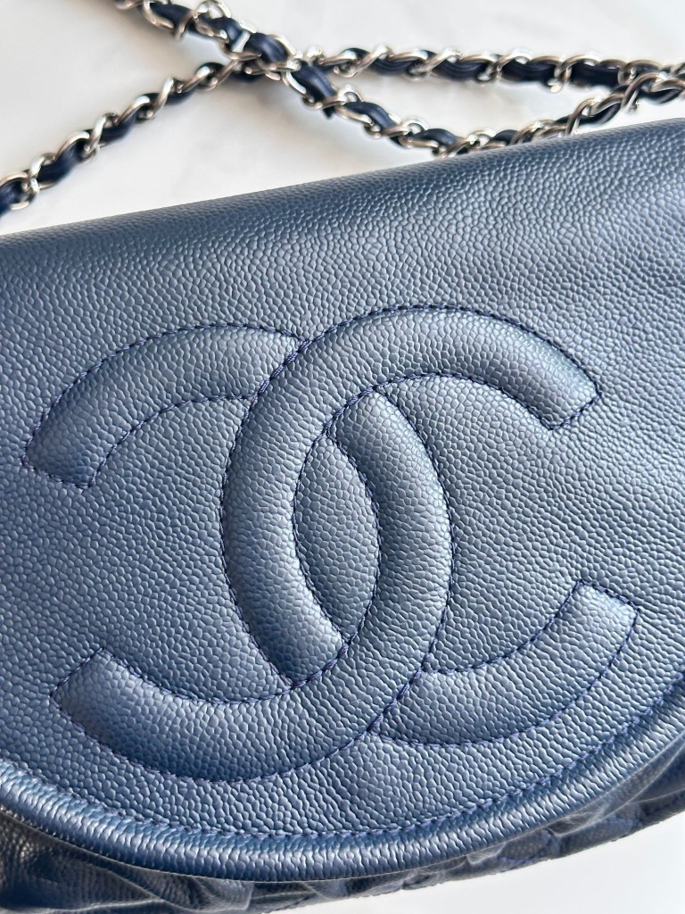 Half Moon Blue Large Flap Bag