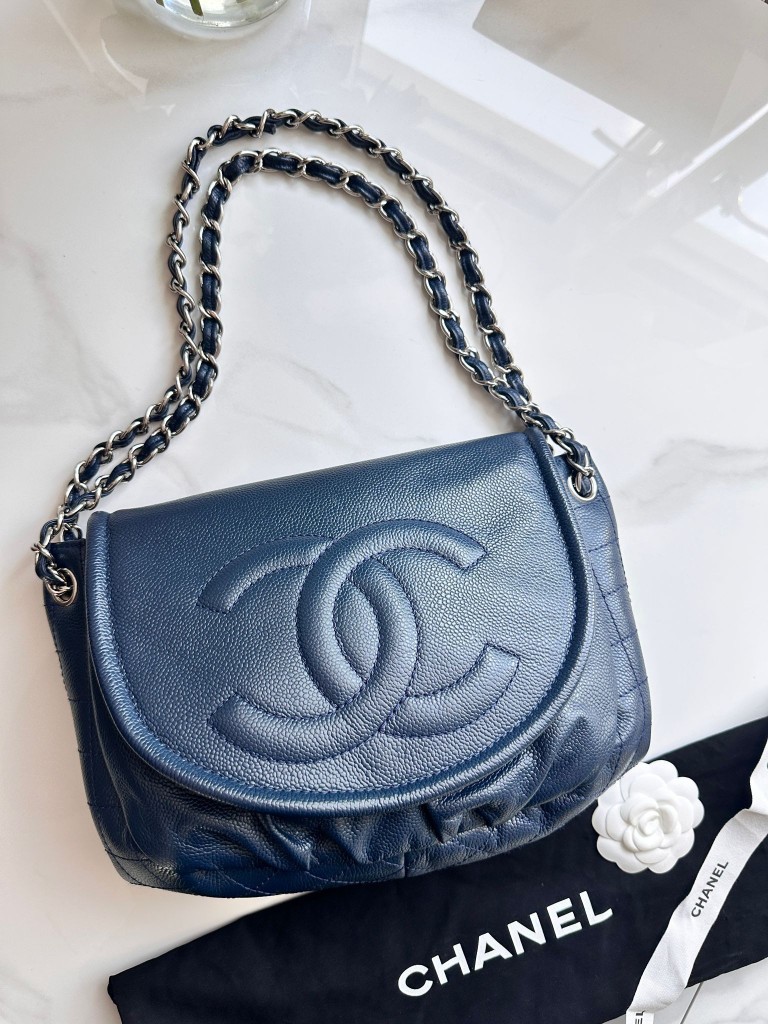 Half Moon Blue Large Flap Bag