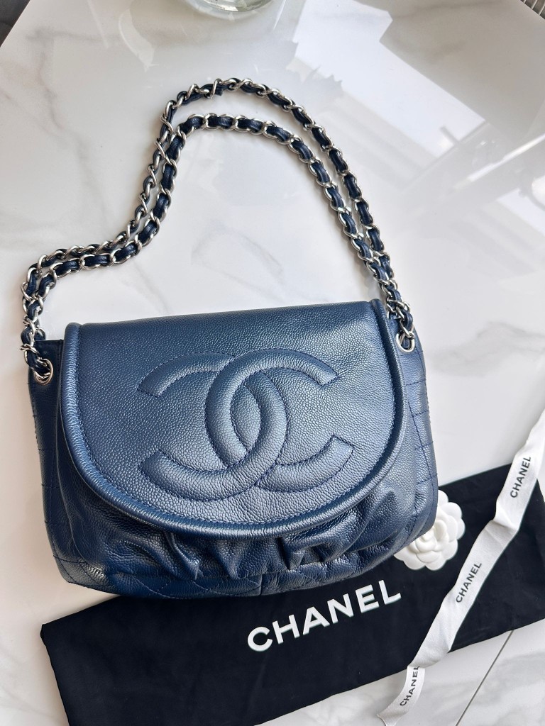 Half Moon Blue Large Flap Bag