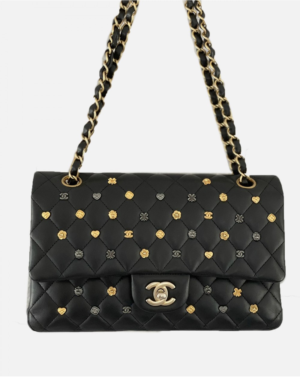 Chanel  Medium Classic 18K Coco Charms Double Flap Bag