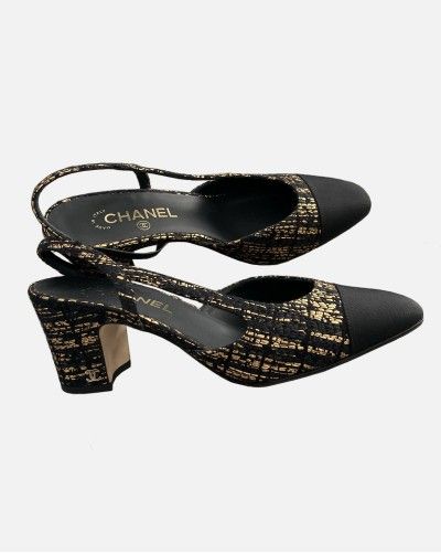 Chanel sling-back tweed sandal