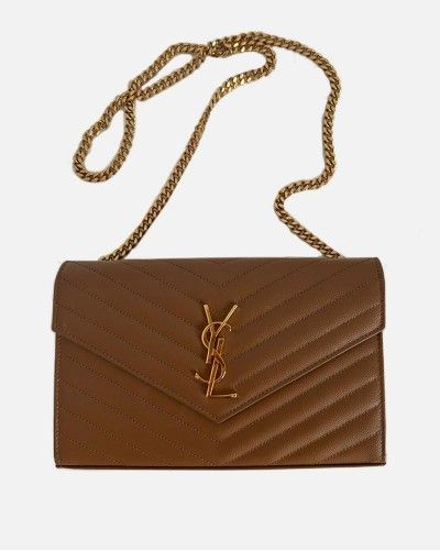 Saint Laurent Monogram Chain Envelope Brown Caramel Calfskin Leather bag