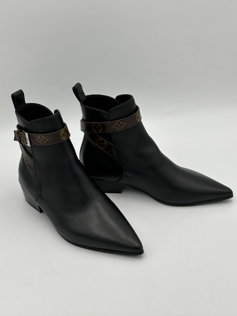 Charlotte Monogram Strap Leather Ankle Boots