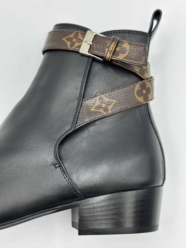 Charlotte Monogram Strap Leather Ankle Boots