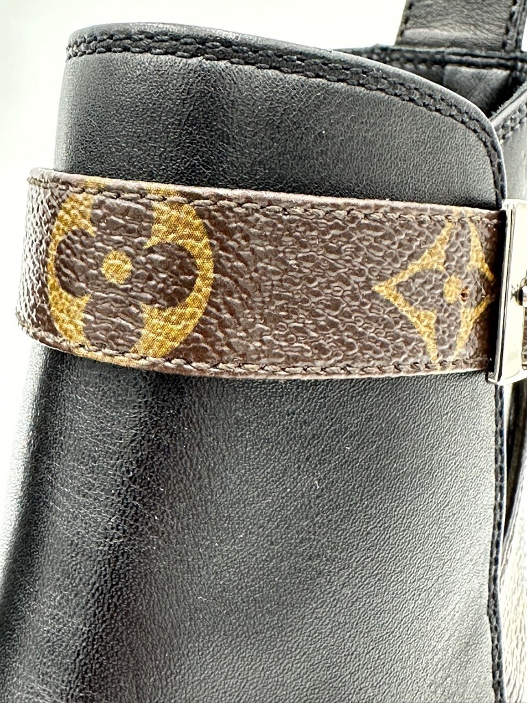 Charlotte Monogram Strap Leather Ankle Boots