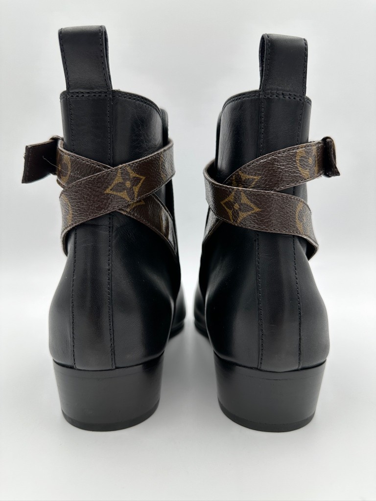 Charlotte Monogram Strap Leather Ankle Boots