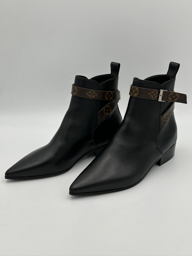 Charlotte Monogram Strap Leather Ankle Boots