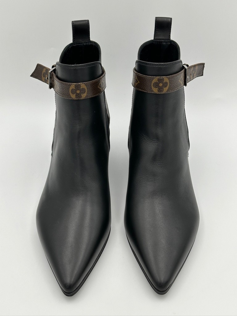 Charlotte Monogram Strap Leather Ankle Boots