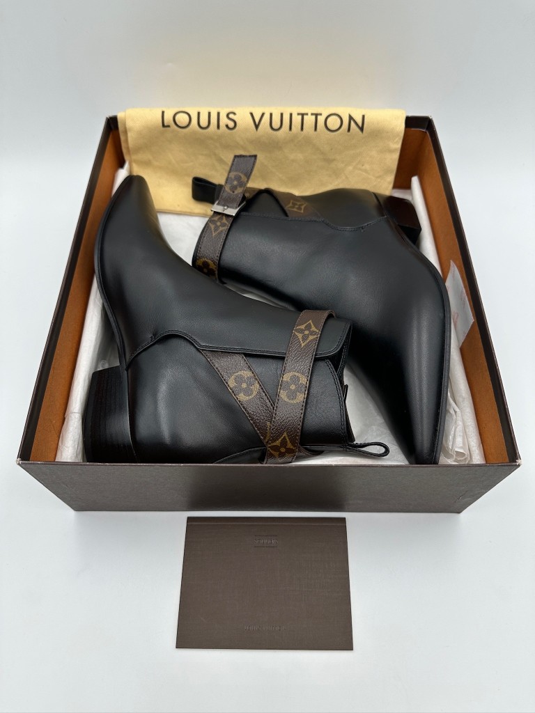 Charlotte Monogram Strap Leather Ankle Boots