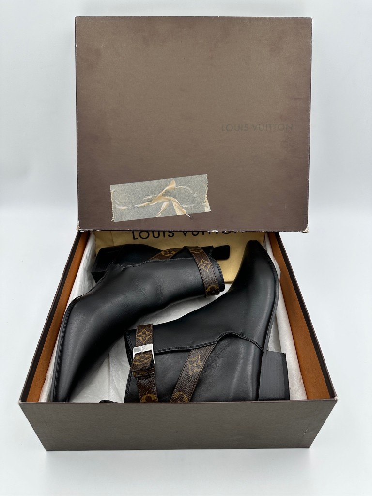 Charlotte Monogram Strap Leather Ankle Boots